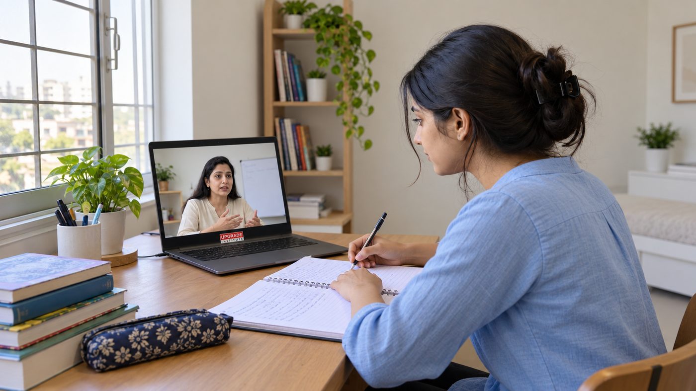 A student taking a live online class